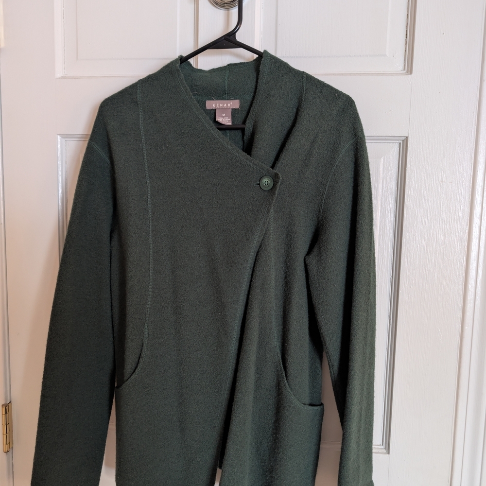 Kenar 100% Boiled Wool Green Asymmetrical Cardigan Medium